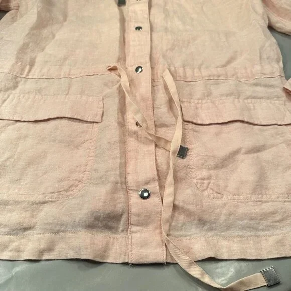 Rachel Roy Linen Hooded Snap Jacket Women Cinch Waist Lightweight Long Sleeve - Picture 6 of 15